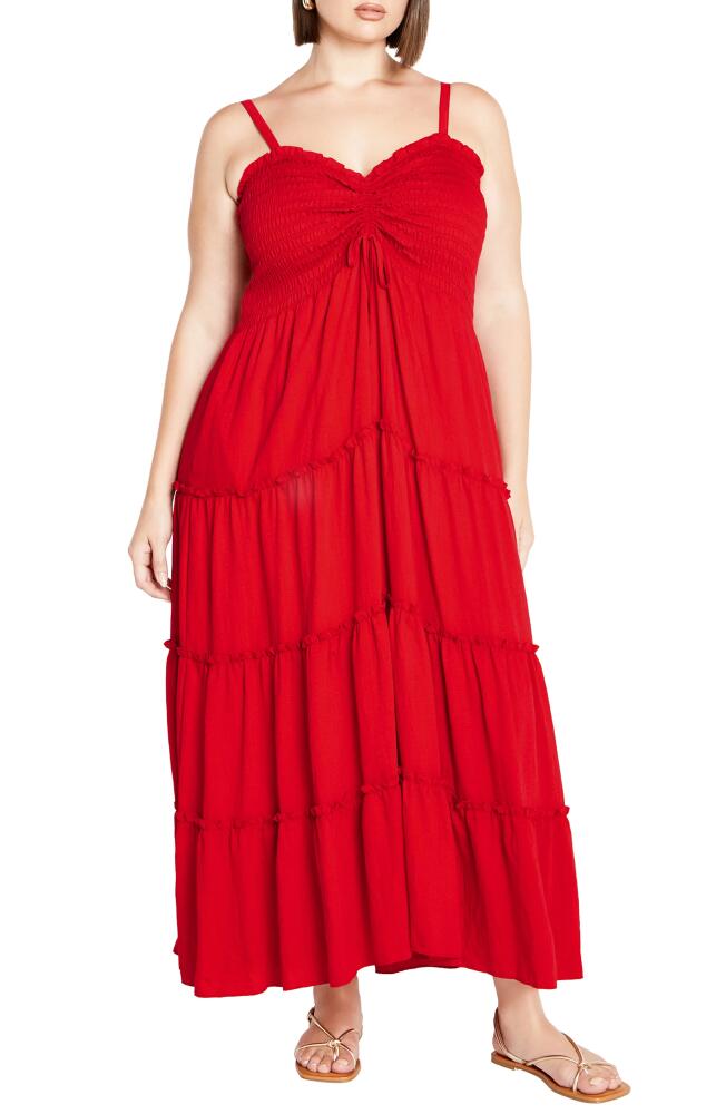 City Chic Alisa Smocked Sleeveless Maxi Dress in Tango Red Cover