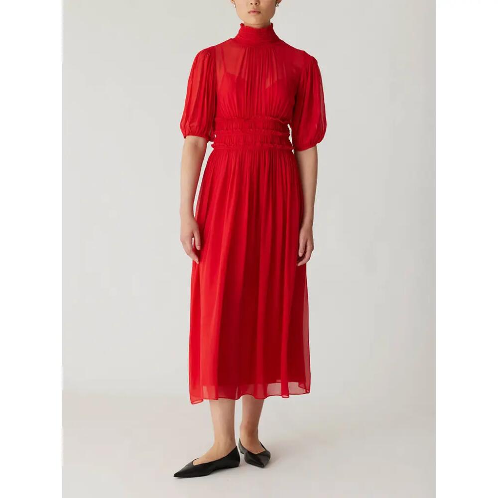 Rebecca Taylor Viscose Chiffon Smocked Waist Dress in Red Lip Cover