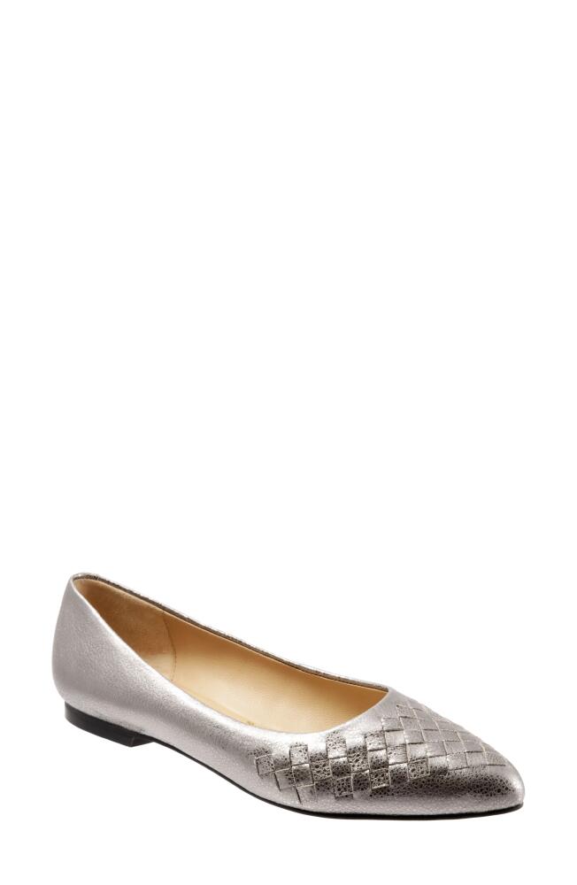 Trotters Estee Woven Flat in Silver Leather Cover