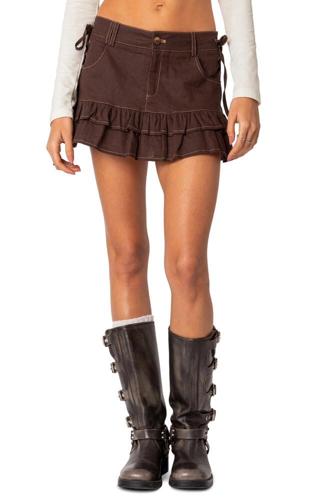 EDIKTED Dev Ruffle Miniskirt in Brown Cover