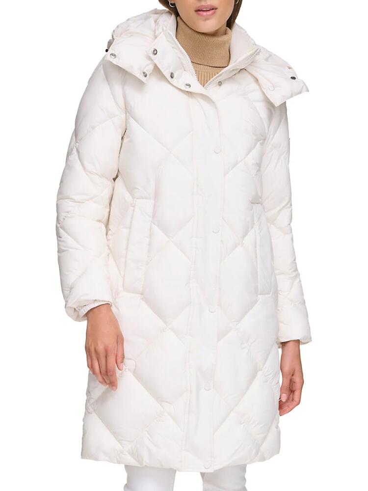 DKNY Women's Diamond Quilted & Hooded Puffer Coat - Pearl Cover