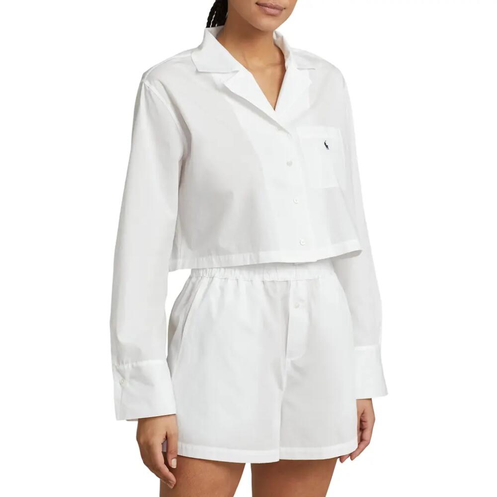 Polo Ralph Lauren Crop Cotton Poplin Short Pajamas in White Cloud Cover