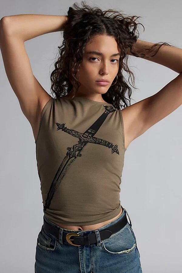 Dagger Graphic High Neck Tank Top in Neutral Cover