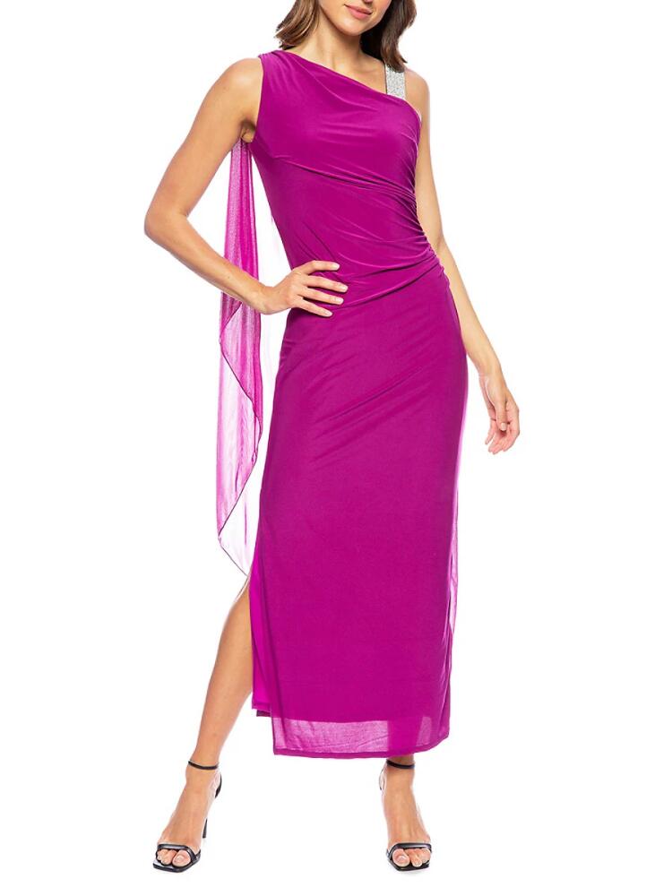 Marina Women's Ruched Slit Jersey Gown - Fuchsia Cover