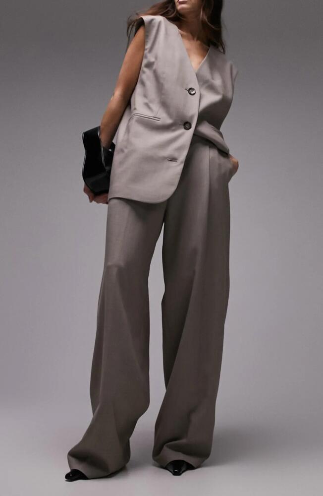 Topshop Tailored Wide Leg Pants in Tan Cover