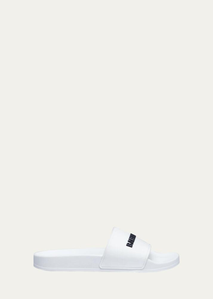 Balenciaga Logo Pool Slide Sandals, White Cover