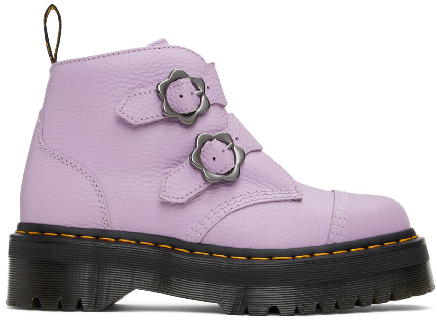 Dr. Martens Purple Devon Flower Buckle Platform Boots Cover