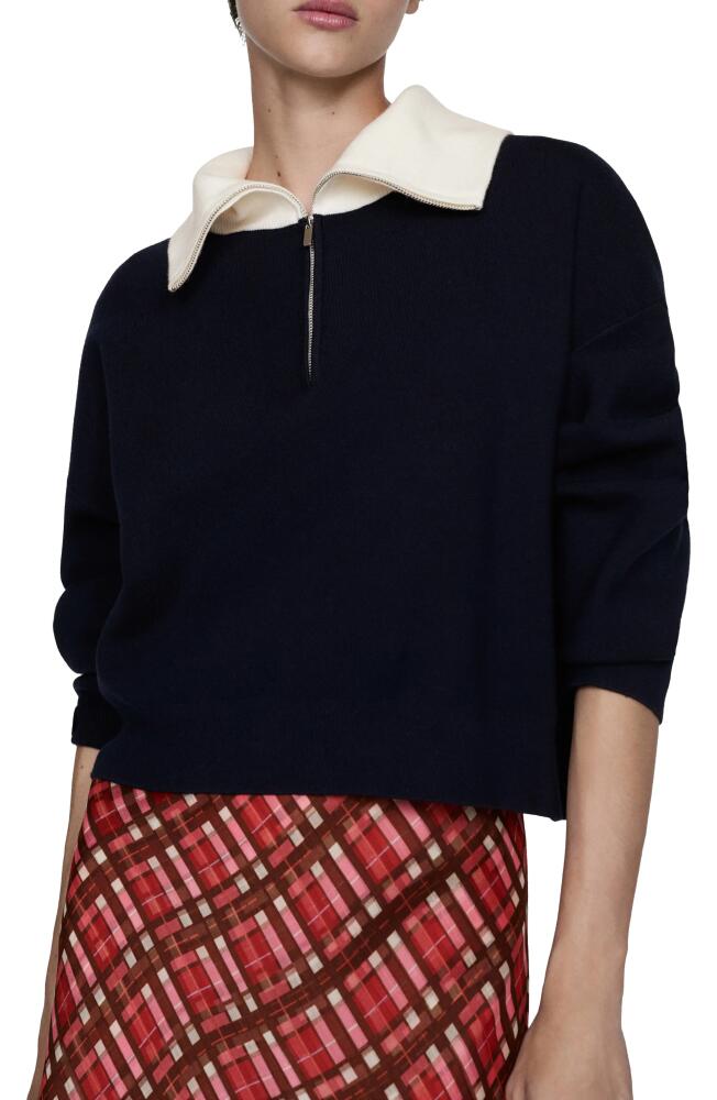 MANGO Contrast Half Zip Sweater in Navy Cover