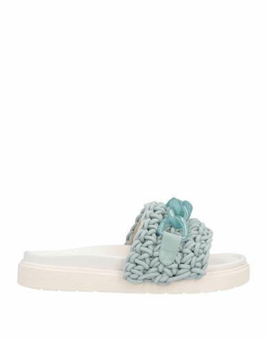 Inuikii Woman Sandals Sky blue Cotton, Goat skin Cover