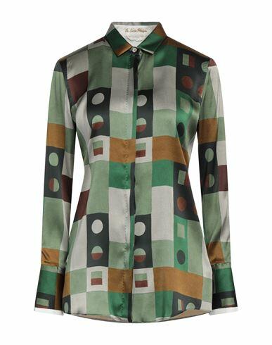 Le Sarte Pettegole Woman Shirt Green Silk, Elastane Cover