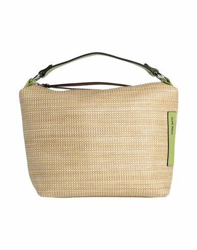 Gianni Notaro Woman Handbag Light green Straw, Soft Leather Cover