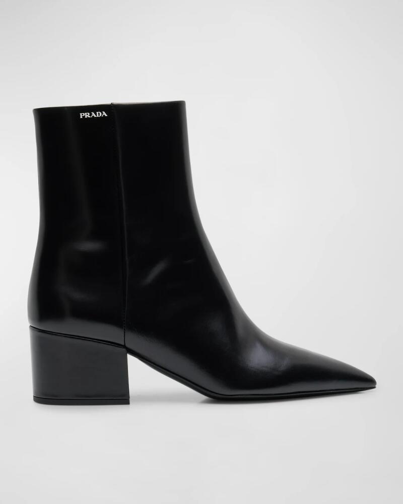 Prada Leather Block-Heel Ankle Booties Cover