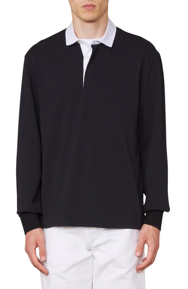 Officine Générale Ryker Long Sleeve Organic Cotton Rugby Shirt in Black Cover