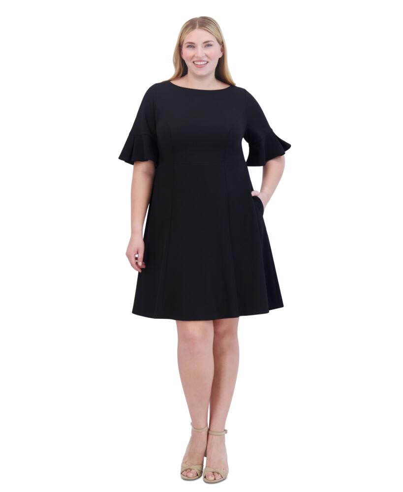 Jessica Howard Plus Size Elbow-Sleeve Fit & Flare Dress - Black Cover