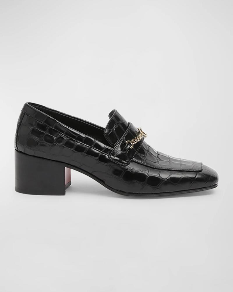 Christian Louboutin MJ Croco Chain Red Sole Heeled Loafers Cover