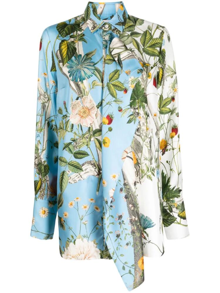 Monse floral-print layered silk shirt - Blue Cover