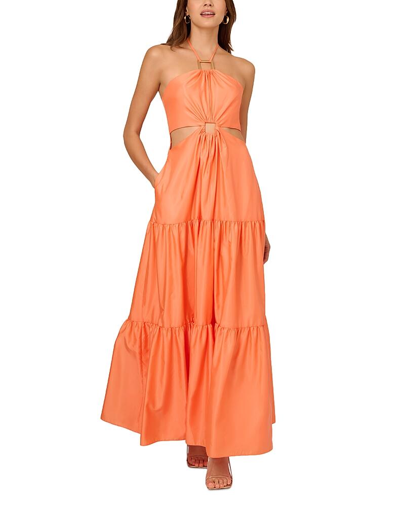 Liv Foster Halter Cutout Tissue Taffeta Gown Cover