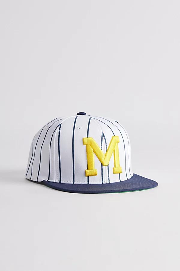 Mitchell & Ness NCAA Michigan Wolverines Retro Pinstripe Snapback Hat in White Cover