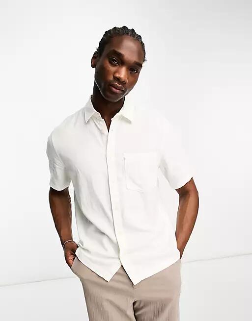 Weekday Relaxed linen mix short sleeve shirt in off-white Cover