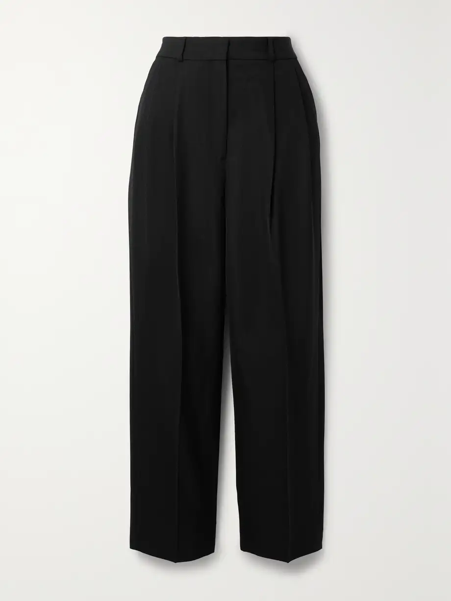 TOTEME - Pleated Grain De Poudre Wide-leg Pants - Black Cover