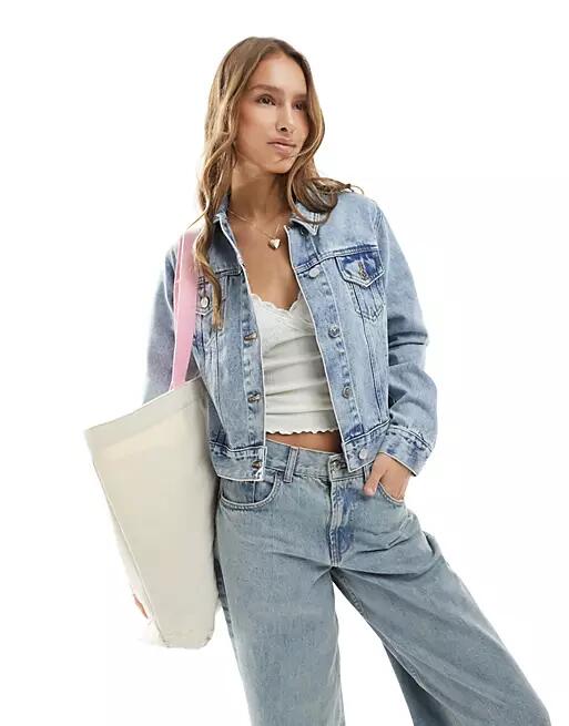 Miss Selfridge denim girlfriend jacket in blue acid wash Cover