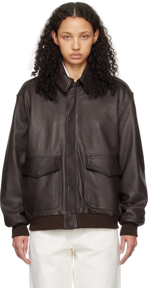 HommeGirls Brown Zip Leather Bomber Jacket Cover