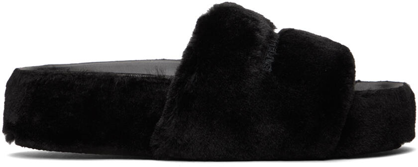 Stella McCartney Black Signature Fuzzy Slides Cover