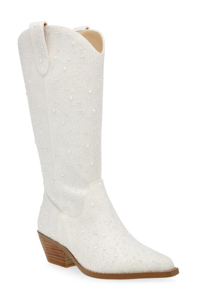 Betsey Johnson Dalas Embellished Western Boot in Pearl Cover