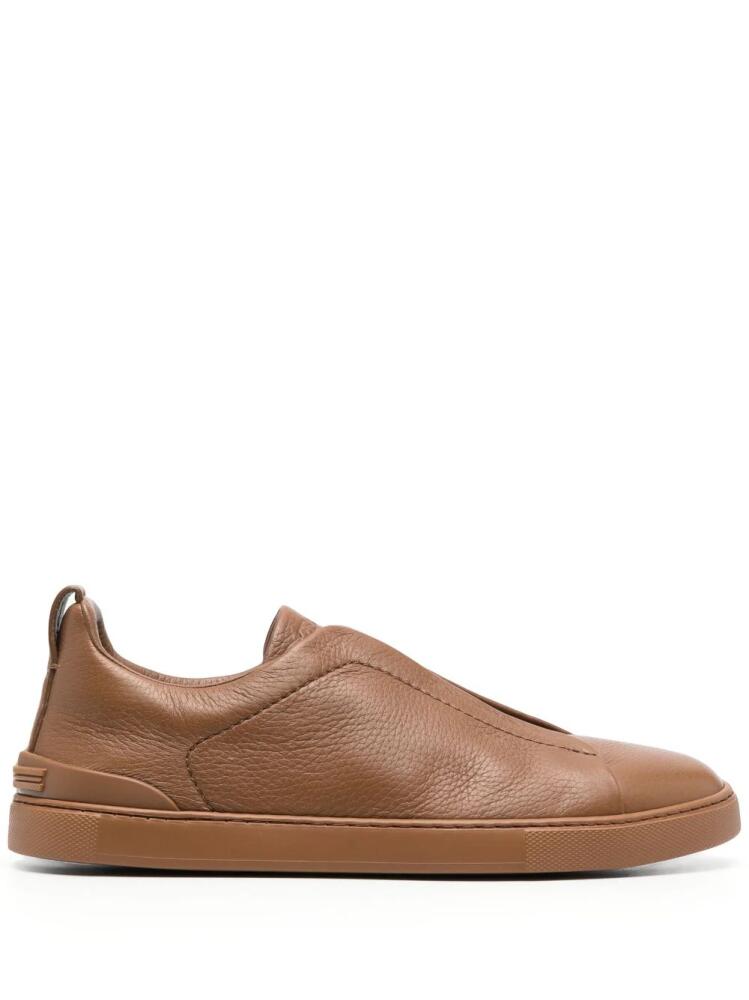 Zegna grained-leather low-top tonal sneakers - Brown Cover