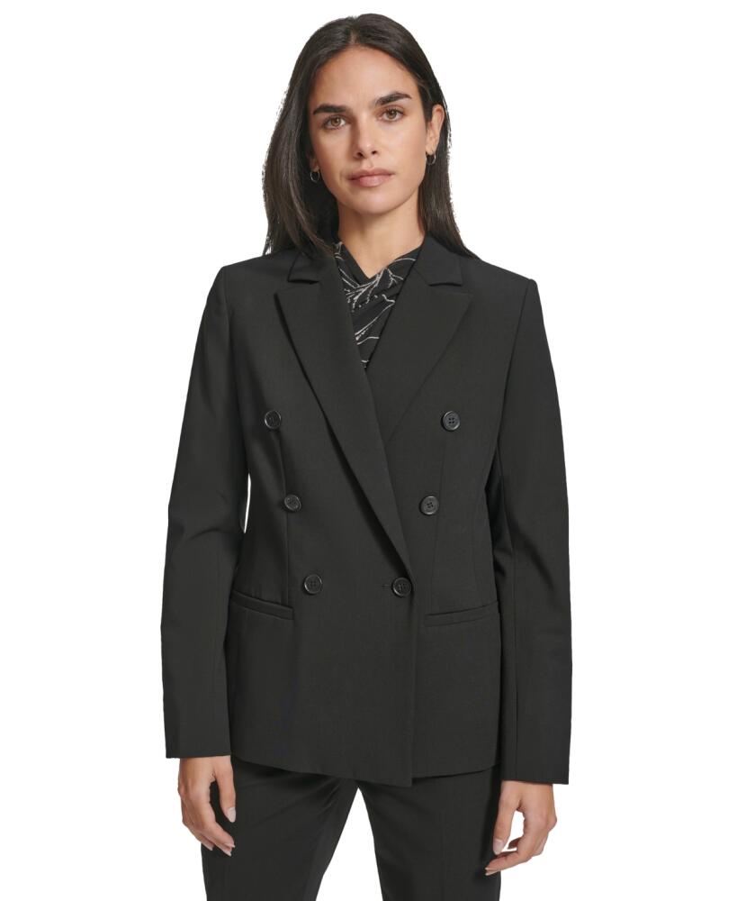 Calvin Klein Women's Peak-Lapel Double-Breasted Blazer - Black Cover