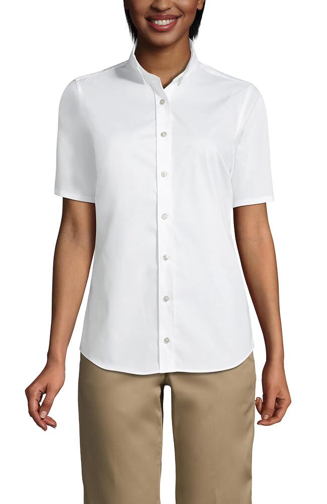 Lands' End School Uniform No Gape Short Sleeve Stretch Shirt in Pearl White Cover