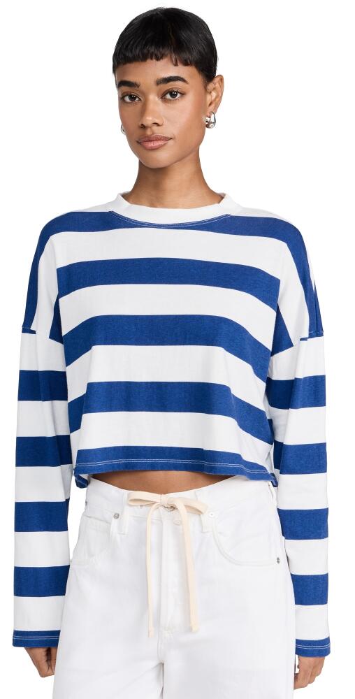 ASKK NY Printed Cropped Long Sleeve Top Cobalt Thick Stripe Cover