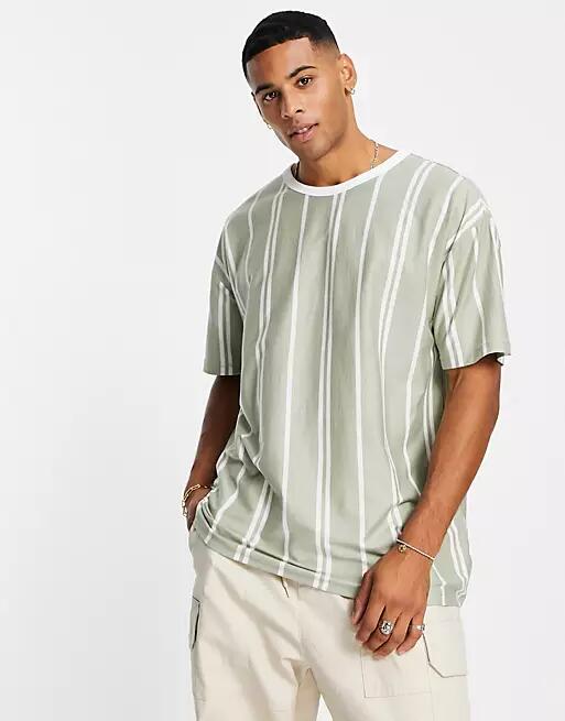 New Look stripe T-shirt in khaki-Green Cover