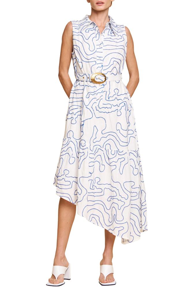 CIEBON Colleen Embroidered Belted Midi Shirtdress in White Blue Cover