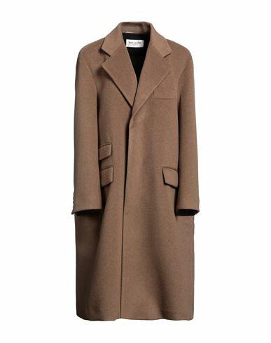 Saint Laurent Woman Coat Khaki Cotton, Elastane Cover