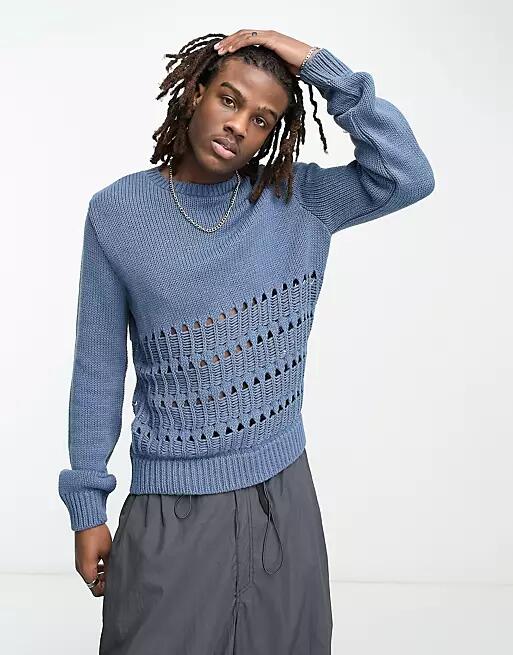 COLLUSION knit sweater with ladder panel detail in blue Cover