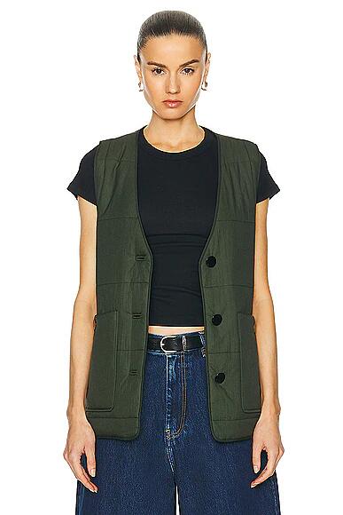 Ganni Quilt Boxy Vest in Green Cover