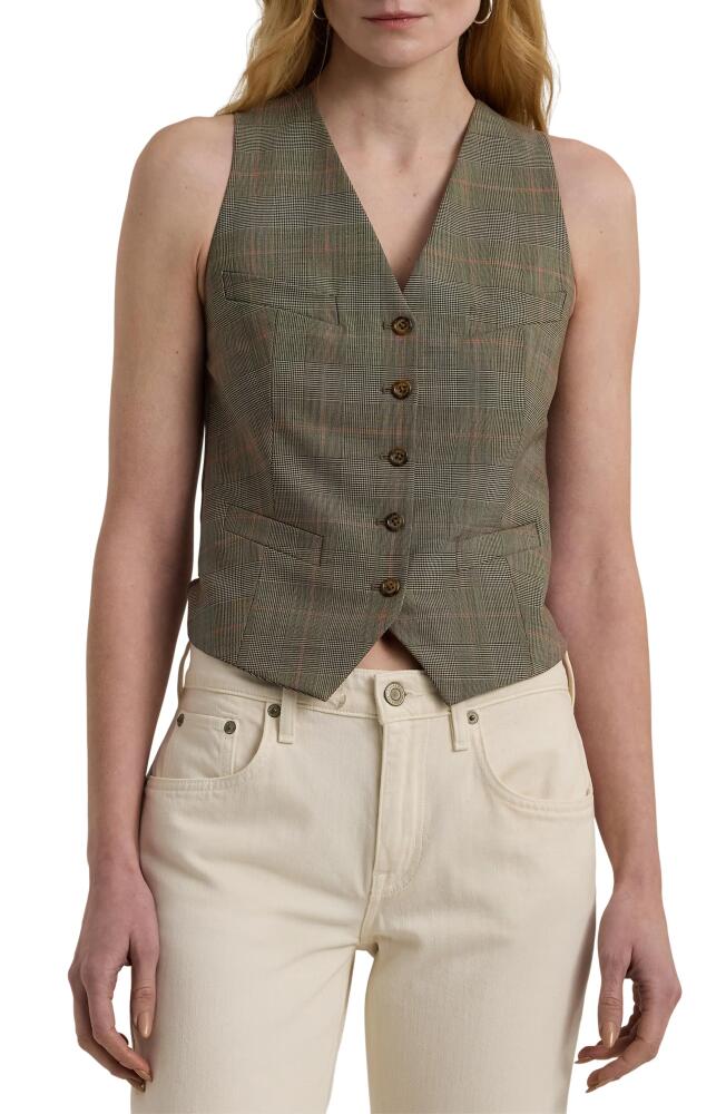 Lauren Ralph Lauren Glen Check Stretch Wool Vest in Brown Multi Cover