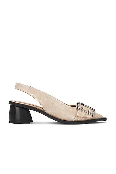 Ganni Feminine Buckle Slingback Naplack Pump in Tan Cover