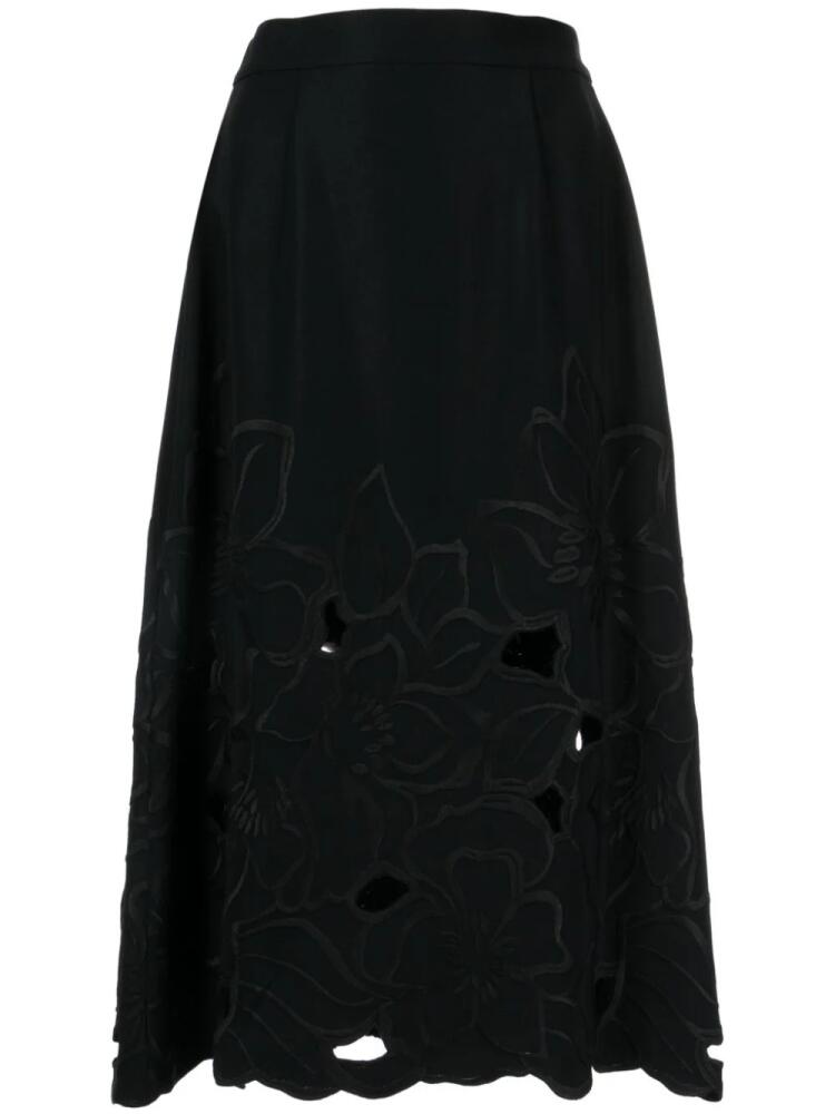 Elie Saab cut-out floral-detail midi skirt - Black Cover