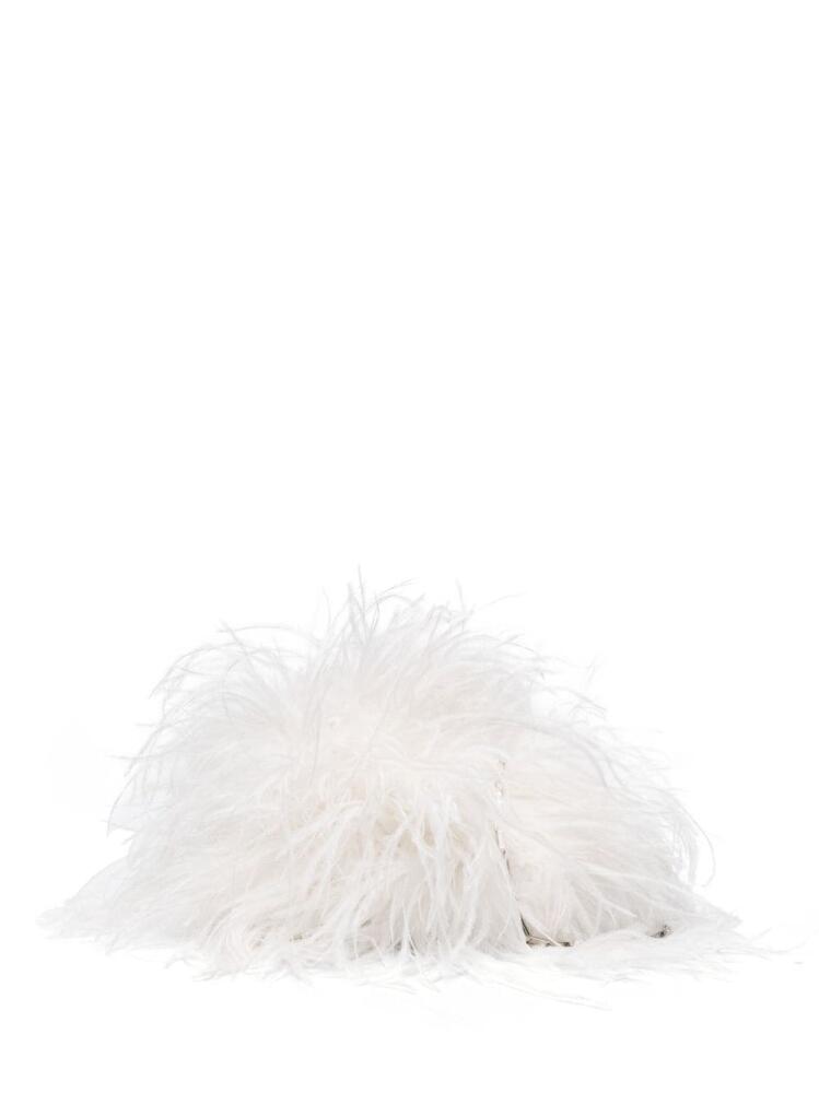 The Attico Midnight feather-embellished clutch bag - White Cover