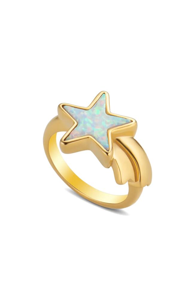 July Child Shooting Star Ring in Star Shaped Gold/White Opal Cover