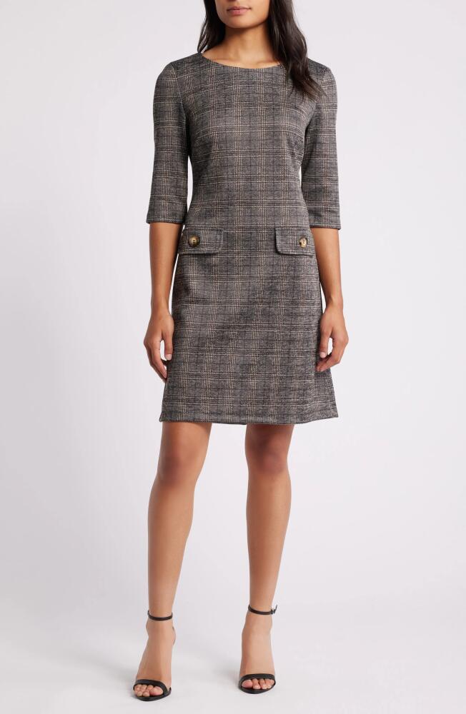 Connected Apparel Plaid Knit A-Line Dress in Black Cover