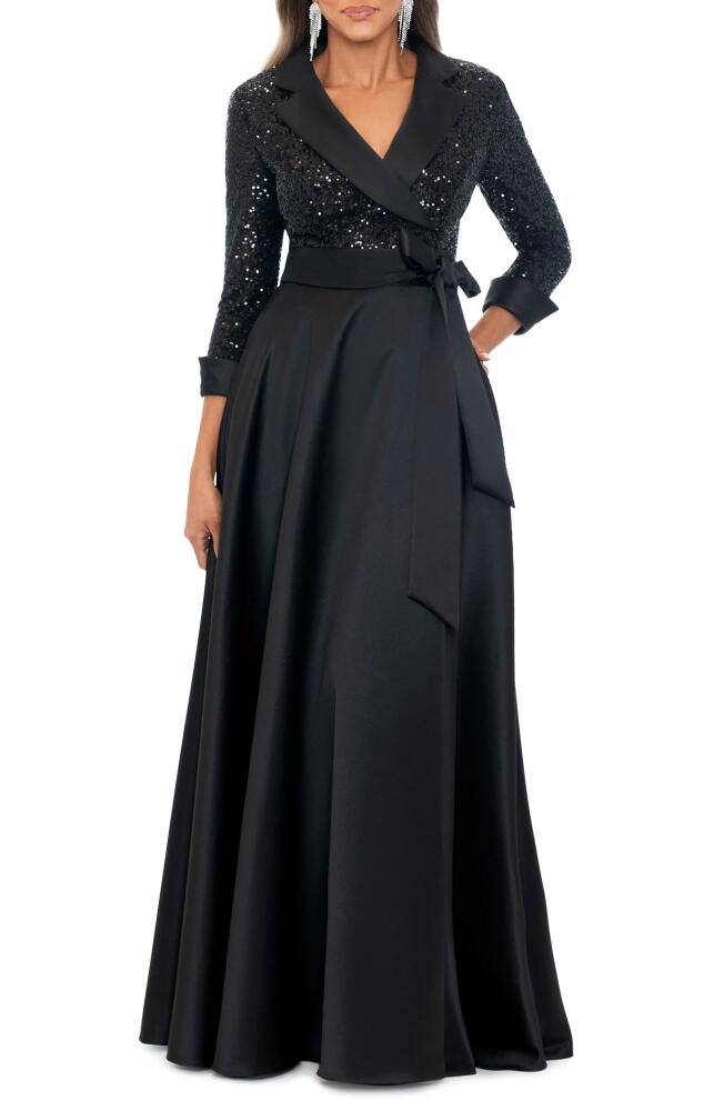 Xscape Evenings Sequin Long Sleeve Tux Ballgown in Black Cover