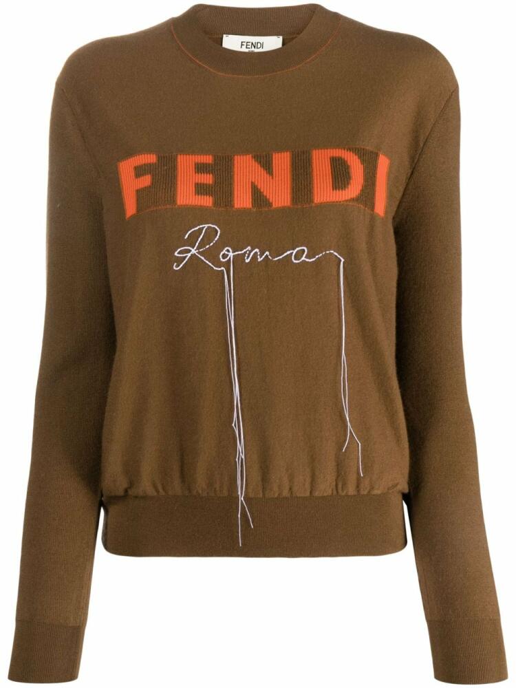 FENDI logo-embroidered fine-knit jumper - Brown Cover