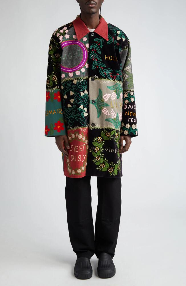 Bode Floral Genus Quilted Wool Blend Coat in Green Multi Cover