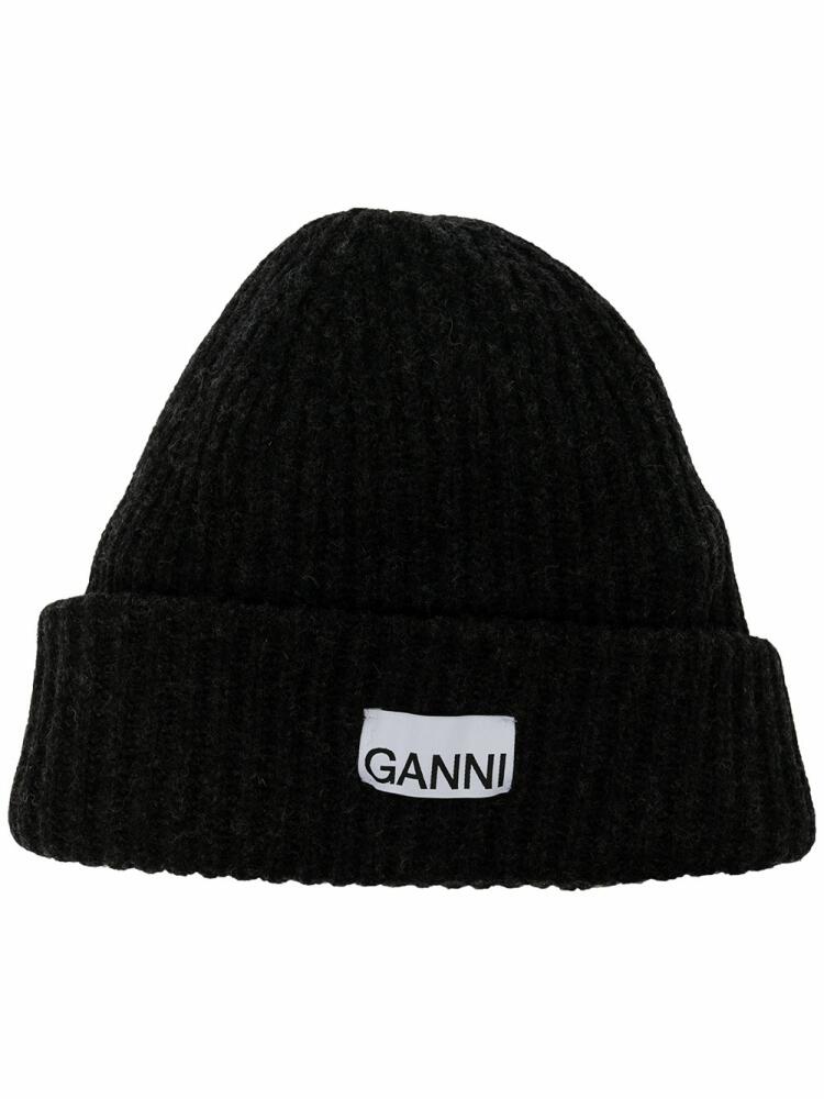 GANNI wool-blend ribbed-knit beanie hat - Black Cover