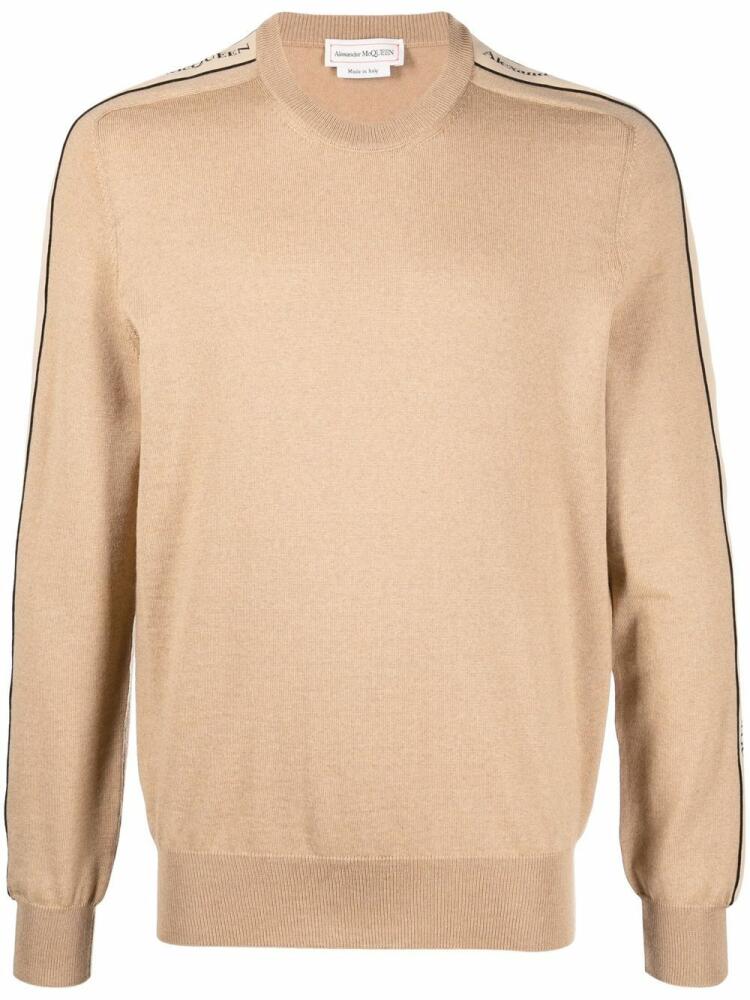 Alexander McQueen logo-tape knitted jumper - Neutrals Cover