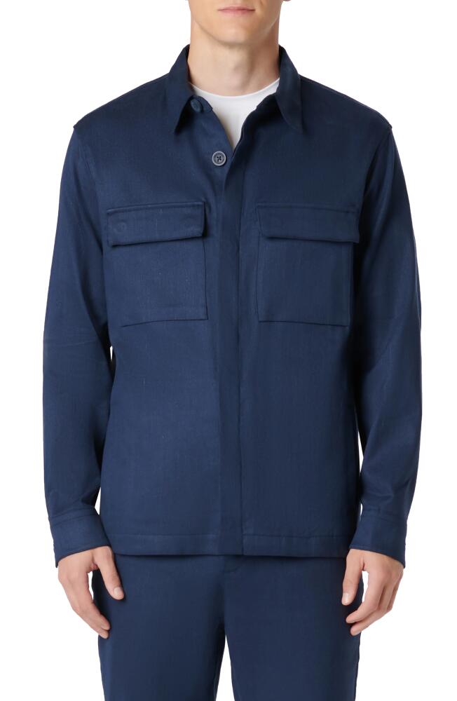 Bugatchi Linen & Cotton Button-Up Shirt Jacket in Navy Cover