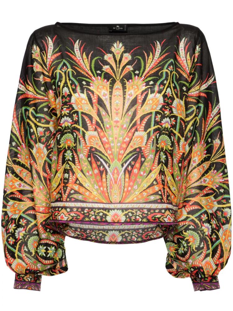 ETRO botanical-print dolman-sleeves blouse - Black Cover